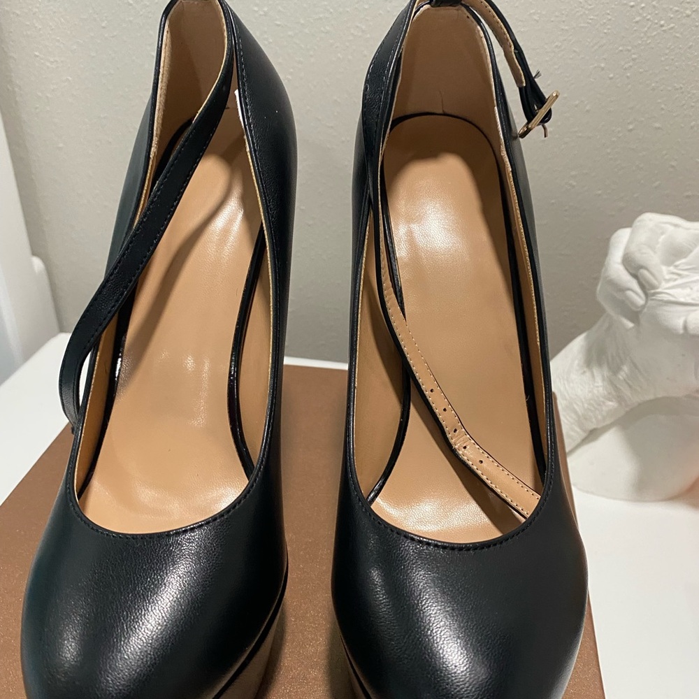Black Platform Stiletto Heels with Ankle Strap - Picture 4 of 7